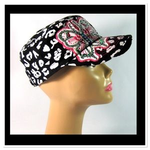 Leopard Rhinestone Butterfly Cap